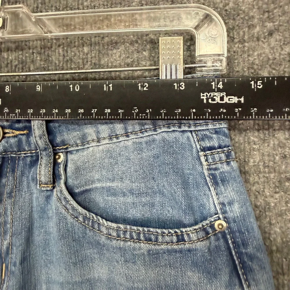 YMI Barrel Fit Jeans Womens 1/25 Light Blue Raw Hem Curved Leg Stretch FP92414